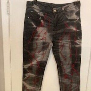 Black Distressed Jeans with Red Stitched Accents Men's 36 NWT